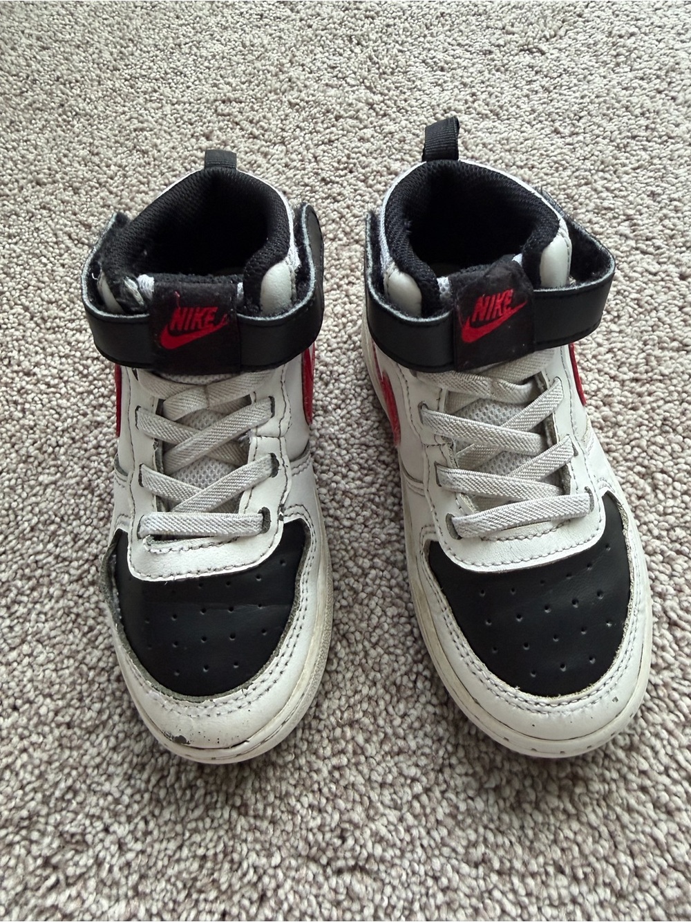 Nike Kids High-Top Sneakers in White, Black & Red Accents